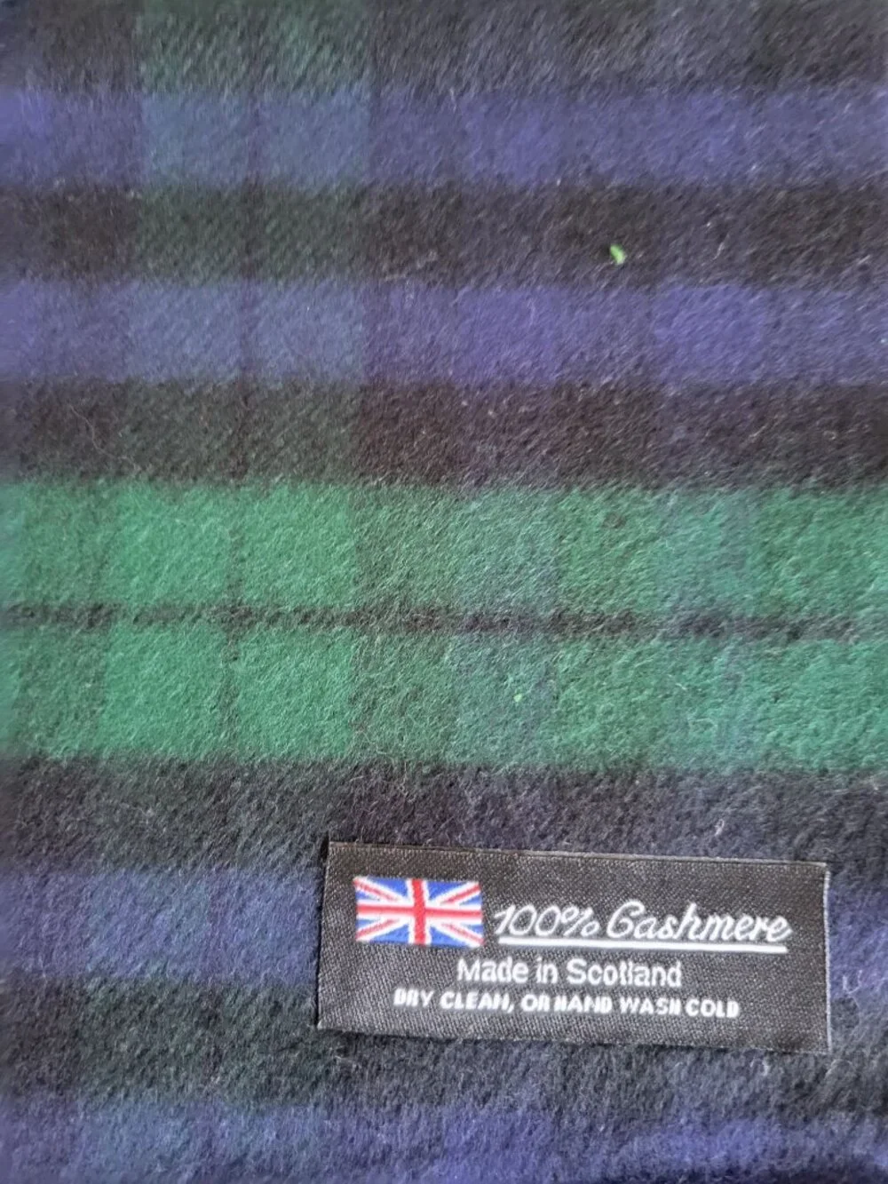 Scottish Black Green Tartan Plaid Black Watch 100% Cashmere Scarf With Fringe